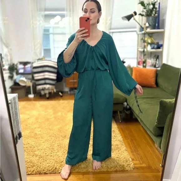 NWOT Dark Green / Turquoise Satin Effect Zara Jumpsuit - Picture 3 of 9